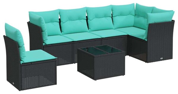 VidaXL 7 részes Kerti Ülőgarnitúra - Fekete Polyrattan