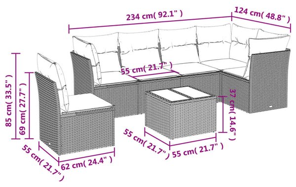 VidaXL 7 részes Kerti Ülőgarnitúra - Fekete Polyrattan