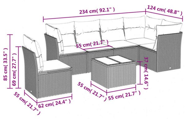 VidaXL 7 részes Kerti Ülőgarnitúra - Fekete Polyrattan