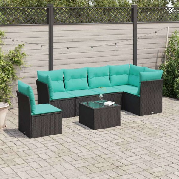 VidaXL 7 részes Kerti Ülőgarnitúra - Fekete Polyrattan