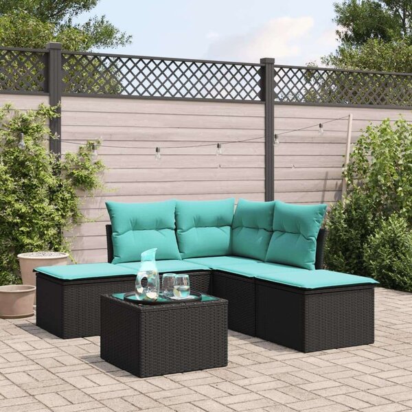 Polyrattan Kerti Ülőgarnitúra - 6 részes - Fekete