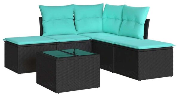 Polyrattan Kerti Ülőgarnitúra - 6 részes - Fekete