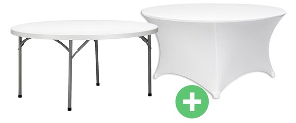 Kerti asztal összecsukható Ø122 cm HDPE, fehér + ingyenes huzat
