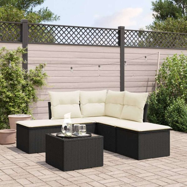 Polyrattan Kerti Ülőgarnitúra - 6 részes - Fekete
