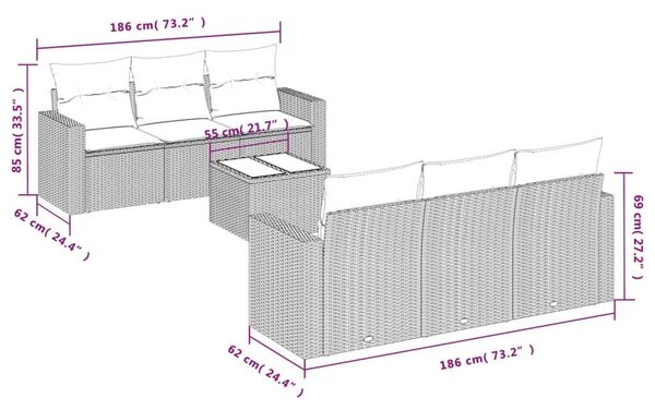 VidaXL Polyrattan Kerti Ülőgarnitúra - 7 részes, Szürke