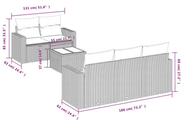 VidaXL 6 részes bézs polyrattan kerti ülőgarnitúra párnával