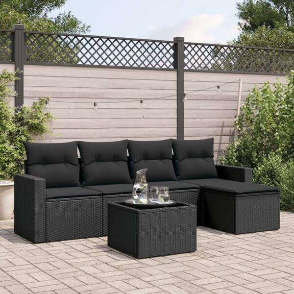 VidaXL Polyrattan Kerti Ülőgarnitúra - 6 részes - Fekete