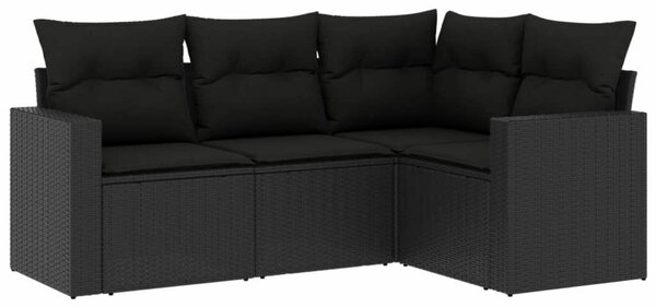 VidaXL 4 részes fekete polyrattan kerti ülőgarnitúra párnákkal