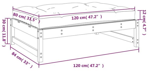 VidaXL tömör douglas fenyőfa kerti lábzsámoly párnával 120x80 cm