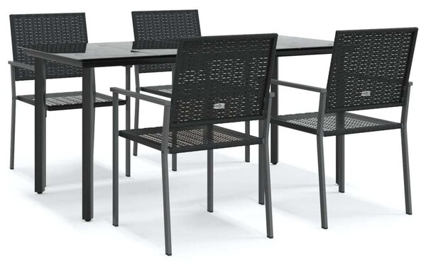 VidaXL - 5 részes Kerti Étkezőgarnitúra - Fekete Polyrattan