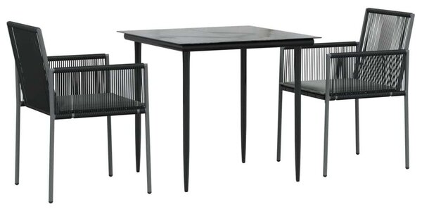 VidaXL Kerti Étkezőgarnitúra - 3 részes - Fekete Polyrattan