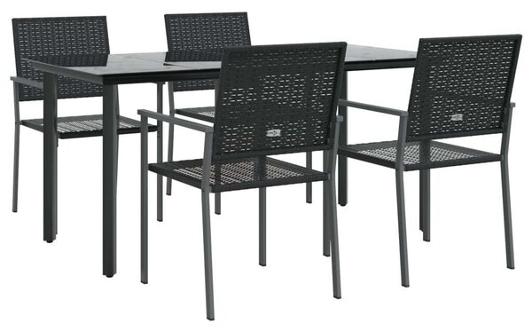 VidaXL - 5 részes Kerti Étkezőgarnitúra - Fekete Polyrattan