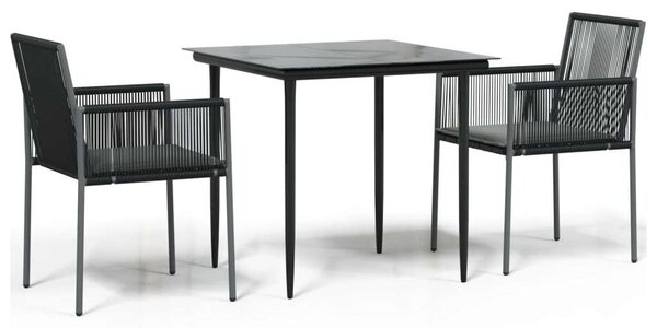 VidaXL Kerti Étkezőgarnitúra - 3 részes - Fekete Polyrattan
