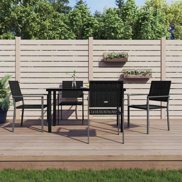 VidaXL - 5 részes Kerti Étkezőgarnitúra - Fekete Polyrattan