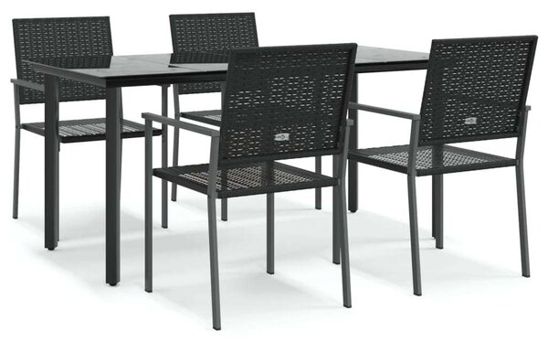 VidaXL - 5 részes Kerti Étkezőgarnitúra - Fekete Polyrattan