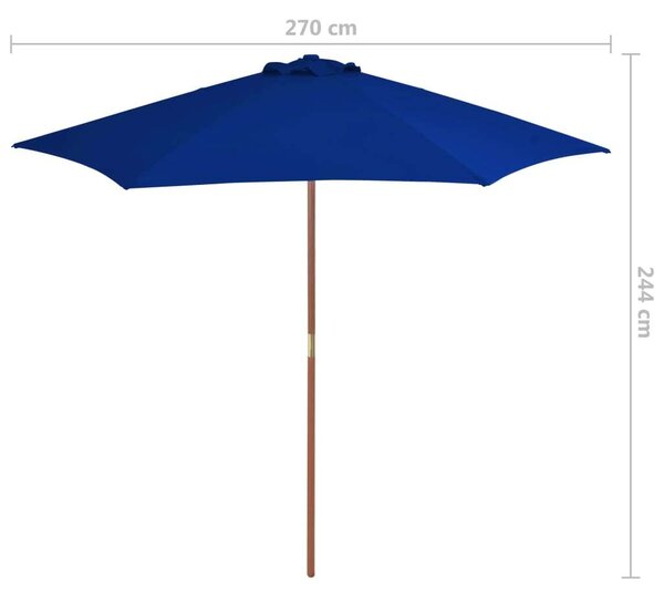 Kültéri Napernyő - 270 cm - Kék - Fa Nyél
