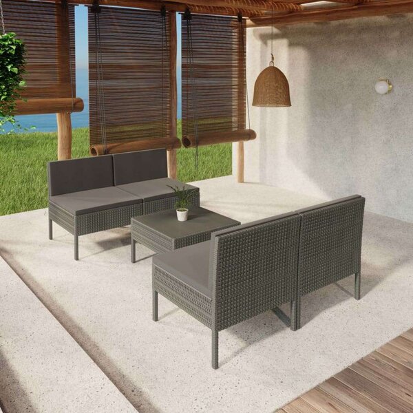 Polyrattan Kerti Ülőgarnitúra - 5 részes - Szürke