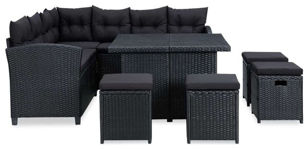 Polyrattan Kertbútor Szett - 6 részes - Fekete