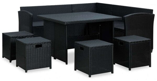 Polyrattan Kertbútor Szett - 6 részes - Fekete