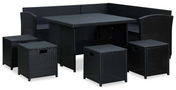 Polyrattan Kertbútor Szett - 6 részes - Fekete