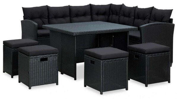 Polyrattan Kertbútor Szett - 6 részes - Fekete