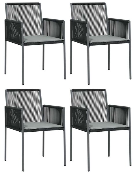 VidaXL 5-részes fekete polyrattan és acél kerti étkezőszett párnákkal