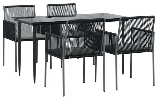 VidaXL 5-részes fekete polyrattan és acél kerti étkezőszett párnákkal