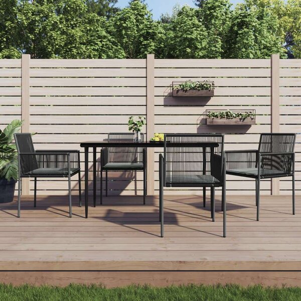 VidaXL 5-részes fekete polyrattan és acél kerti étkezőszett párnákkal