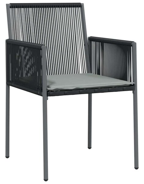 VidaXL 5-részes fekete polyrattan és acél kerti étkezőszett párnákkal