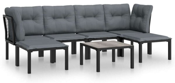 7 Részes Polyrattan Kertbútor Szett - Fekete-Szürke