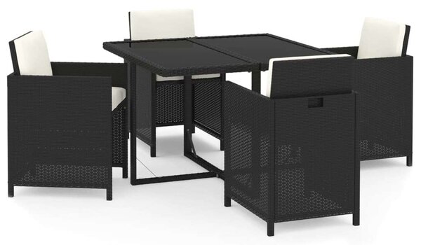 VidaXL Kerti Étkezőgarnitúra - 5 részes - Fekete Polyrattan
