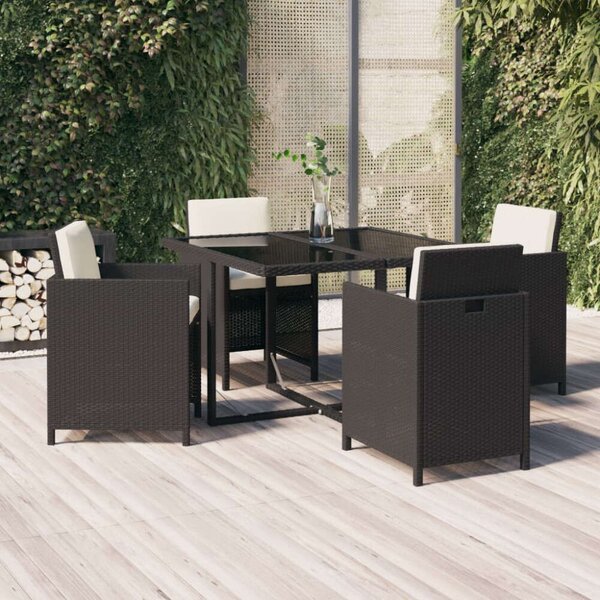VidaXL Kerti Étkezőgarnitúra - 5 részes - Fekete Polyrattan
