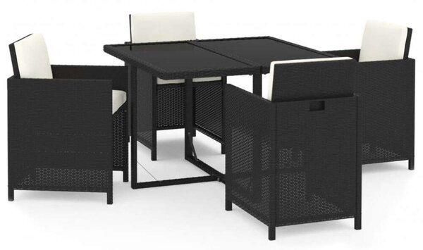VidaXL Kerti Étkezőgarnitúra - 5 részes - Fekete Polyrattan