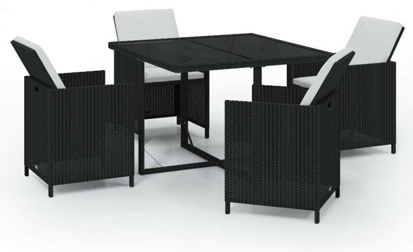 VidaXL Kerti Étkezőgarnitúra - 5 részes - Fekete Polyrattan