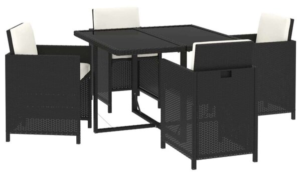 VidaXL Kerti Étkezőgarnitúra - 5 részes - Fekete Polyrattan