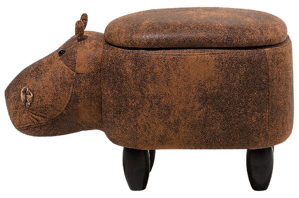 Állatos puff tárolóval HIPPO Műbőr Barna Víziló
