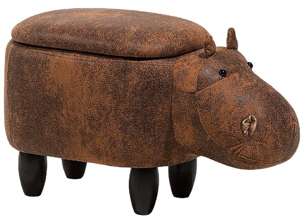Állatos puff tárolóval HIPPO Műbőr Barna Víziló