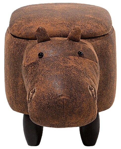 Állatos puff tárolóval HIPPO Műbőr Barna Víziló