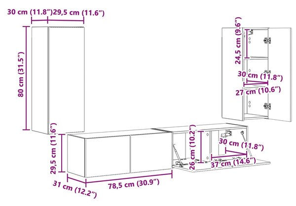 VidaXL TV falit kabinet szett Falra szerelhető 4 pcs Fehér Faanyag