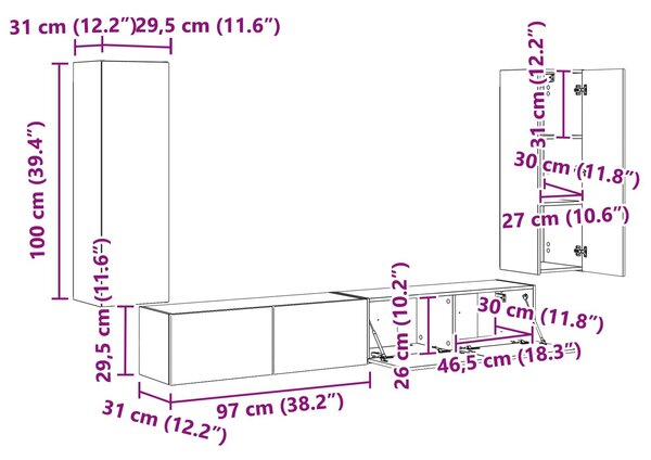 VidaXL TV falit kabinet szett 4 db Artisan tölgy Szerelt Fa