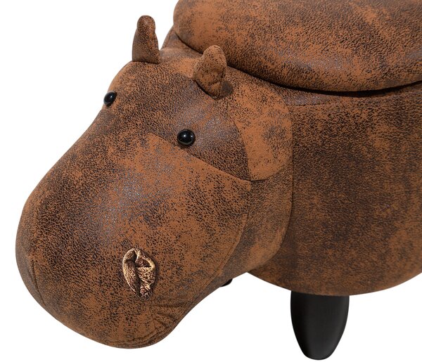 Állatos puff tárolóval HIPPO Műbőr Barna Víziló