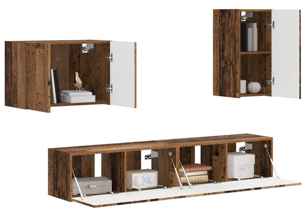 VidaXL TV falit kabinet szett Falra szerelhető 4 pcs Öreg fa Faanyag