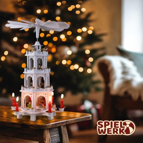 MERRY karácsonyi piramis, 60x20x20cm, fehér Spielwerk