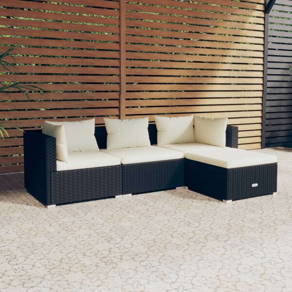 VidaXL Kerti Ülőgarnitúra - 4 részes - Fekete Polyrattan