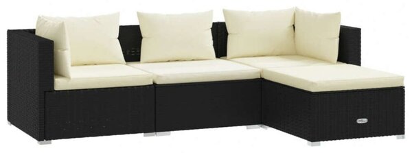 VidaXL Kerti Ülőgarnitúra - 4 részes - Fekete Polyrattan