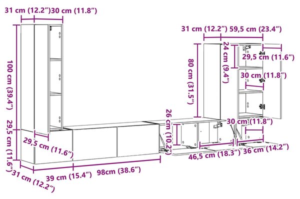 VidaXL TV falit kabinet szett 6 db Fehér