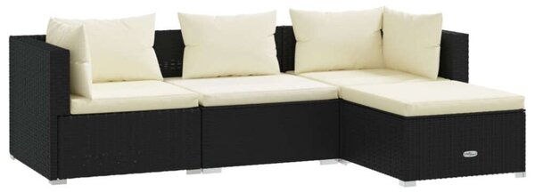 VidaXL Kerti Ülőgarnitúra - 4 részes - Fekete Polyrattan