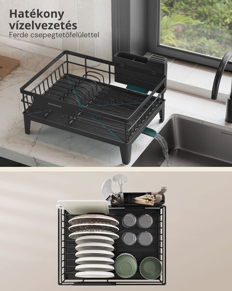 Edényszárító RACK, 31x42x18,5 cm, fekete SongmicsHome
