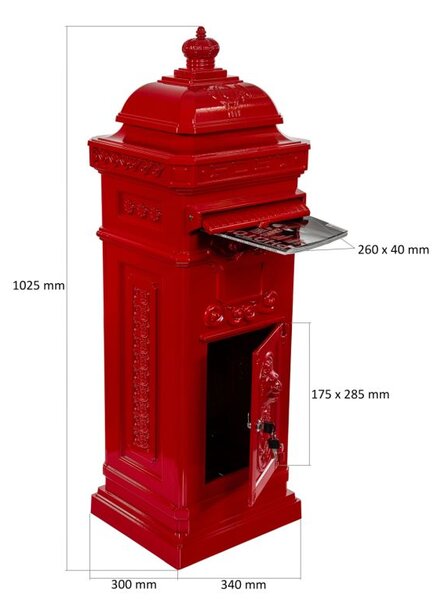 STILISTA Antik postaláda 102,5 x 34 x 30 cm piros