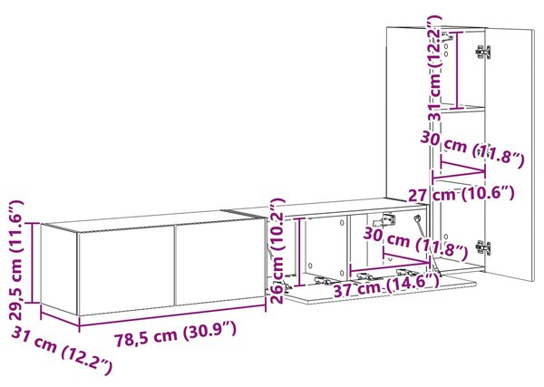 VidaXL TV szekrény garnitúra 3 pcs Beton Szürke Faanyag